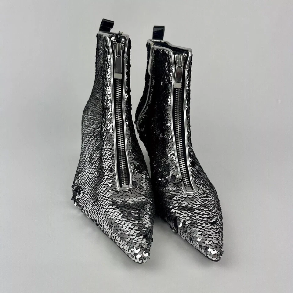 Zara Nueva Plata Lentejuelas Botines Tacón Bajo UK3 EUR36 US6 Ref. 7143 201 - Imagen 3 de 4