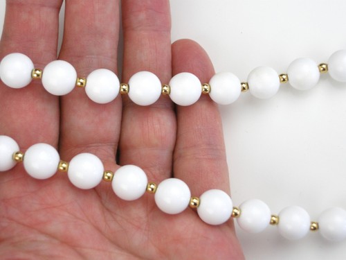MONET White Bead Necklace Gold Spacers 17", Clip Earrings Match Vintage - Picture 4 of 5