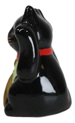Black Lucky Fortune Japanese Maneki Neko Cats Ceramic Salt Pepper Shakers Set - Bild 3 von 9