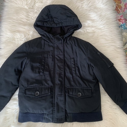 Gap Kids Boys Black Hooded Winter Insulated Bomber Style Jacket Coat Size 8 - Picture 2 of 7