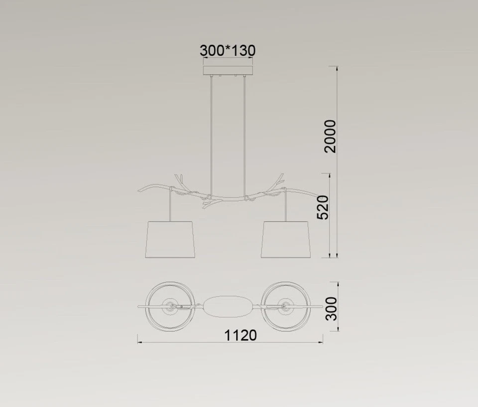 Lustre Rustique Effet Bois Barbell Avec Abat-Jour Beige 2 Lumières MN-129 - Photo 4/4