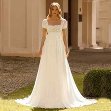 Beach Wedding Dress Short Lace Sleeves Square Neck Chiffon A Line Bridal Gowns