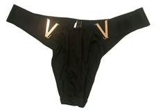 Victorias Secret Black Brazilian Panties Size XL Luxe Bling Logo V Silky Body