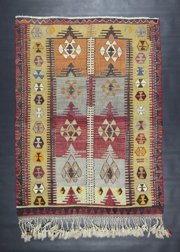 Turkish Tribal Kilim Rug with Fringes from Obruk Konya Anatolian 5"25 X 3"87'