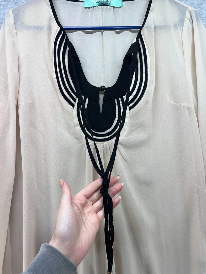 Blusa Karlie Feminina Tamanho M Marrom Claro Decote V Gravata Frontal Poliéster - Imagem 3 de 4