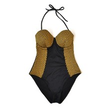 Vintage Womens CHRISTIAN DIOR Swim Bodysuit Swimsuit Swimwear Black Yellow US36
