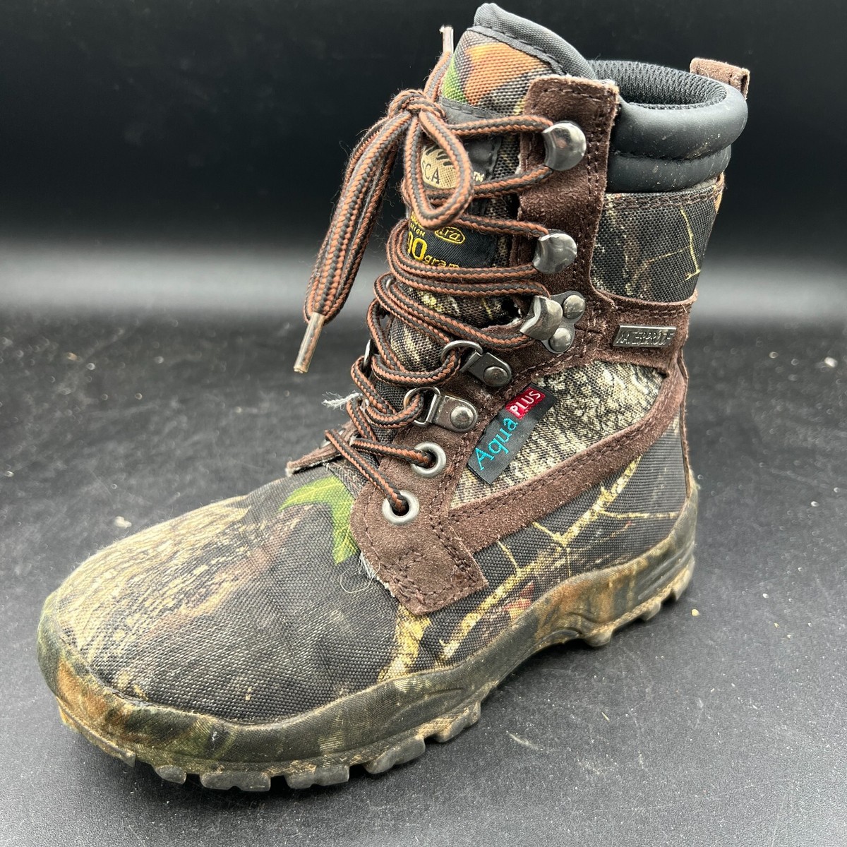 Aqua Plus Camo Boots Boy's Size 1 Hiking Trail Lace-Up Waterproof
