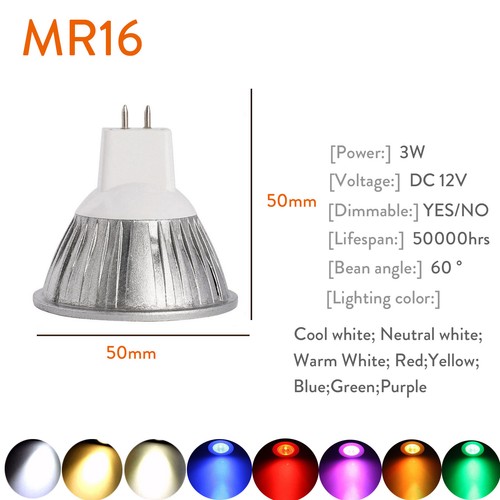 LED Spotlight Bulbs 3000-6500K MR16 GU10 GU5.3 E27 Dimmable 3W Multicolor Light - Picture 7 of 7