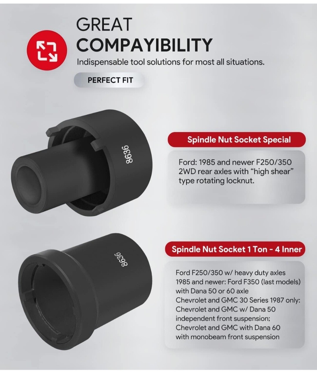 5pcs Spindle Nut Sockets Kit Axle Hub Nut Socket For Ford Dana 50/60, 1