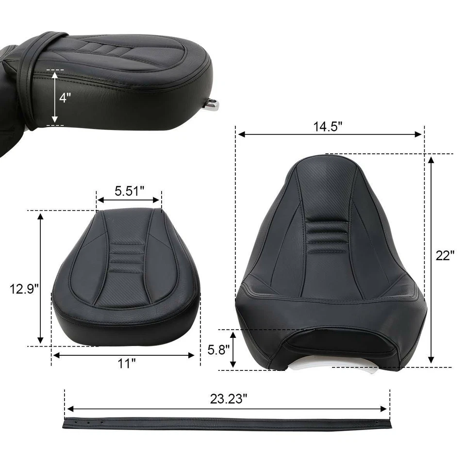 Asiento de pasajero conductor apto para Harley Touring Street Road Glide 09-23 negro Foto 2 de 4
