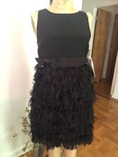 Black Silk + Tulle Frill Skirt THREAD SOCIAL Fitted Bodice Cocktail Dress 6 NWT