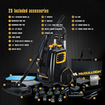 McCulloch MC1385 Deluxe Canister Steam Cleaner, 2-Hour Runtime