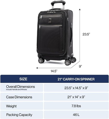 Travelpro Platinum Elite 21" Expandable Carryon Luggage 8 Wheel Spinner USB Suit - Picture 12 of 12