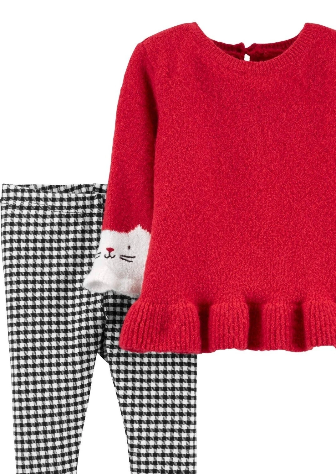 Carter’s Baby Girl 2Pc Red Sweater Cat Sleeve Gingham Leggings 3M NWT