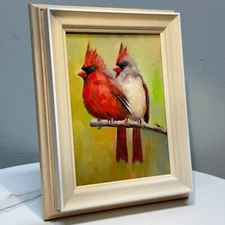 Beautiful Cardinal Pair Oil Painting – Framed Original Art for Bird Lovers