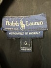White fabric tag on blue “Ralph Lauren” label: size 6, guaranteed to wrinkle, Made in USA.