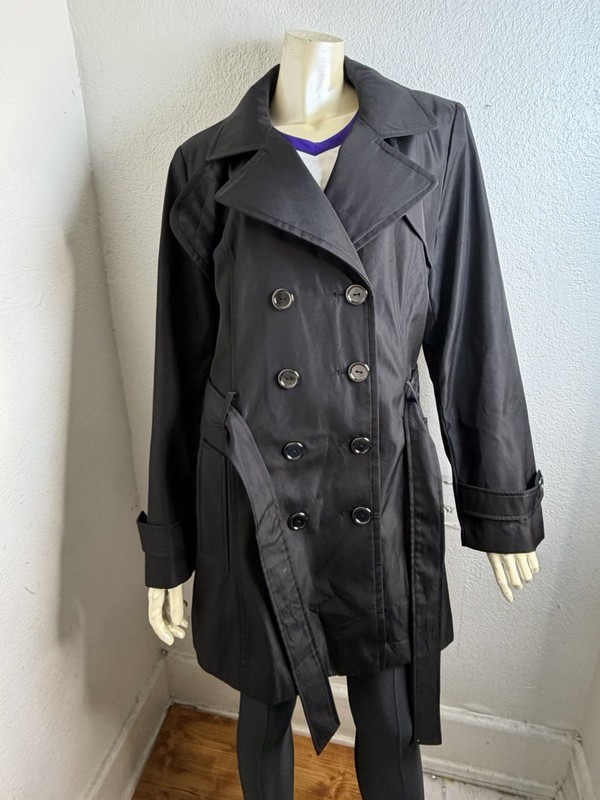 Metaphor Women’s Black Trench Coat Double Breasted Belted Size XL Classic Career