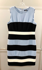 Tommy Hilfiger Black Blue Scuba Stretch Sheath Sleeveless Color Block Size 14