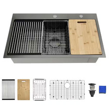 33 X 19 Black Drop in Kitchen Sink Workstation-16-Gauge Stainless Steel Top Moun