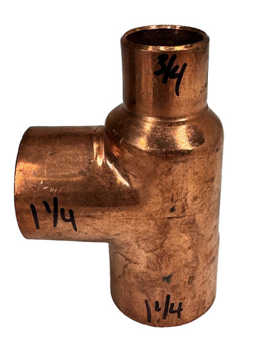 NIBCO Reducing Tee 1-1/4" x 3/4" x 1-1/4" CTS Solder Joint Copper Sweat Fitting