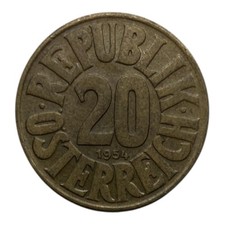 1954 Austria 20 Groschen Coin - KM# 2877