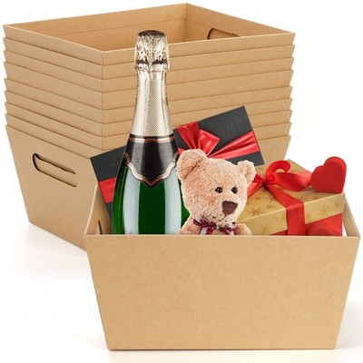10 Pack Gift Basket Empty, 10'' x 8'' Kraft Basket With Handle, 5 LB Cardboard ...
