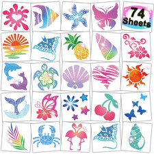 Glitter Temporary Tattoos for Aloha Party Decoration - 74 Individually Sheets Gl