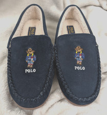 NWOB Polo Ralph Lauren men's sz 8 Collins Apre Ski Bear Slippers memory foam blu