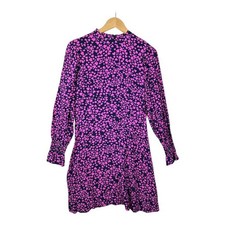 LOFT Women's Heart Smocked Ruffle Cuff Flare Dress Size 4 Pink