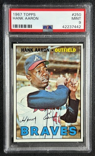 HANK AARON PSA 9 (NONE HIGHER) 1967 TOPPS BASEBALL #250 BRAVES MINT
