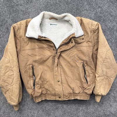 Mens L Gander Mountain Canvas Jacket Faux Sherpa Lined Brown Zip Pockets