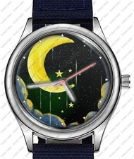 Romantic Yellow Moon N Star Trendy 38mm Face Wrist Watch