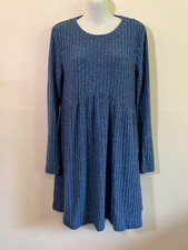 Womens Blue Ribbed Babydoll Sweater Dress Size Medium Soft Cozy Tunic