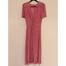 Mango MNG Red Floral Twist Front V-Neck Short Sleeve Midi Dress Womens Size 4