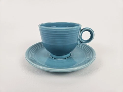 Vintage Fiesta Fiestaware USA Turquoise Blue Tea Coffee Cup and Saucer Set Older
