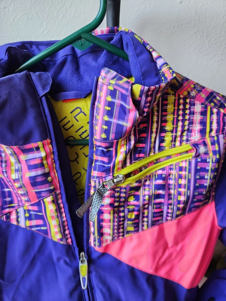 Jaqueta de esqui Spyder infantil meninas tamanho 10 – roxo rosa neon impermeável casaco de inverno - Imagem 2 de 4