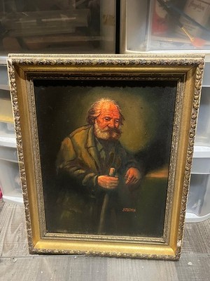 Original Oil Painting Hand painted on Canvas An old man Signed Stojan Vidinic