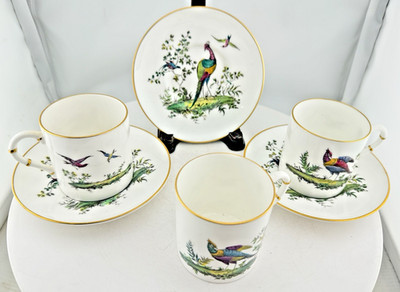 Set 3 ROYAL WORCESTER Teacup & Saucer PEACOCK Fine Bone China Gold Gilt England