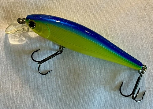 NEW, LUCKY CRAFT POINTER 65 SP, CHARTREUSE BLUE. NOT IN ORIGINAL BOX.