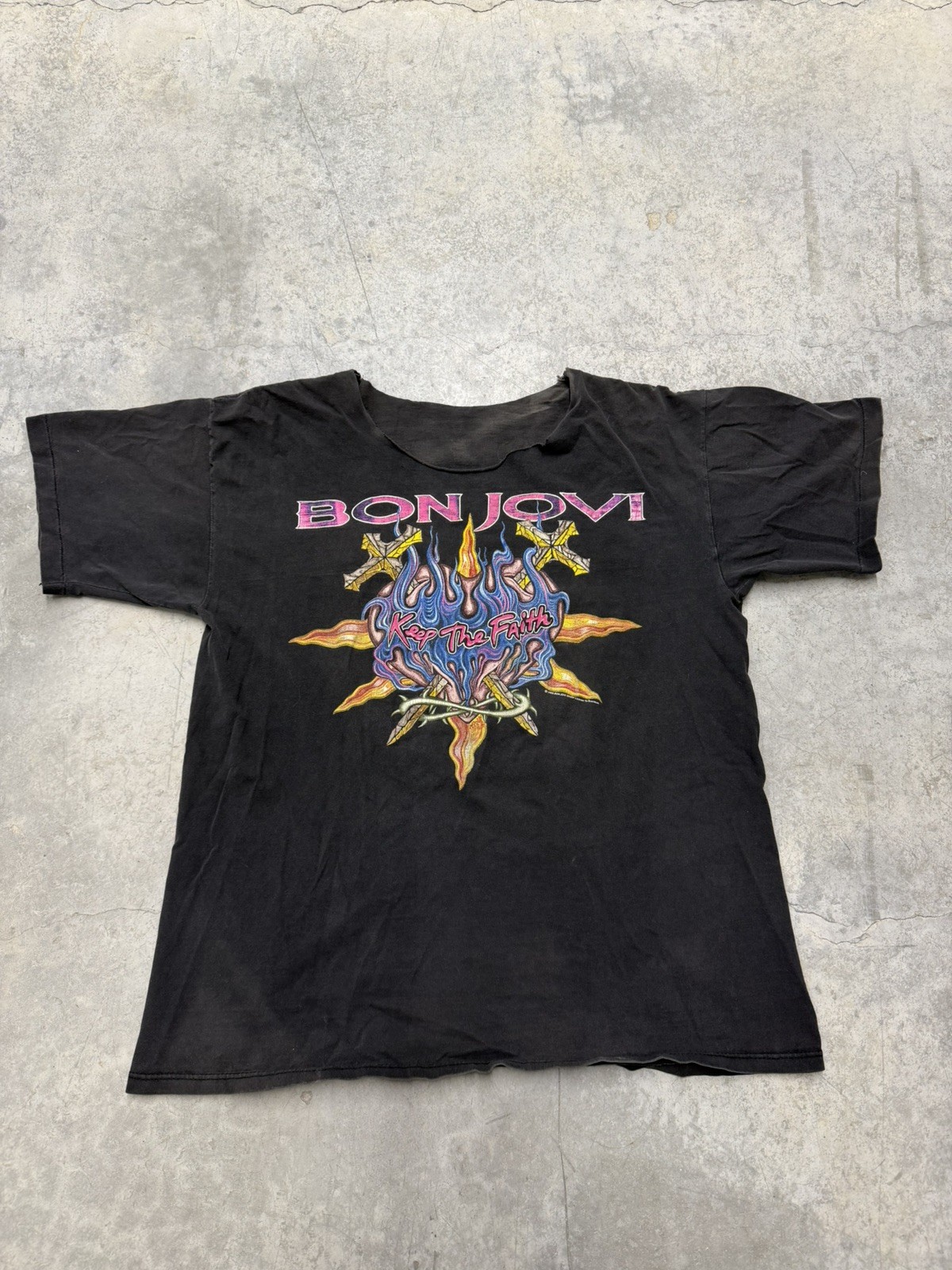 Bon Jovi - “Keep The Faith” 1993 Single Stitch Black Shirt - XL - Brockum