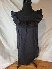 J. Crew Ruffleneck Dress Womens Size 12 Black LBD Cotton Preppy Summer