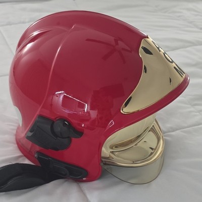 Red Firefighting Helmet Gold Visor ACM Lettering Firefighting & Rescue Theme