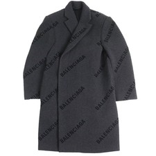 Excellent BALENCIAGA coat SHIFTED COAT Logo print long Charcoal gray cashmere 46