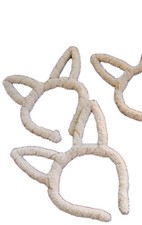 Set of 4 Fuzzy Furry Beige Wolf Ear Headbands Metal Band