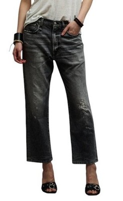 R13 Boyfriend Women Jeans 23 Grey Vintage Faded Ripped Cropped PS26 RRP595 *