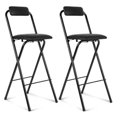 2 Pcs Folding Bar Stool with Backrest, Tall Foldable Stool Chair Portable Hig...