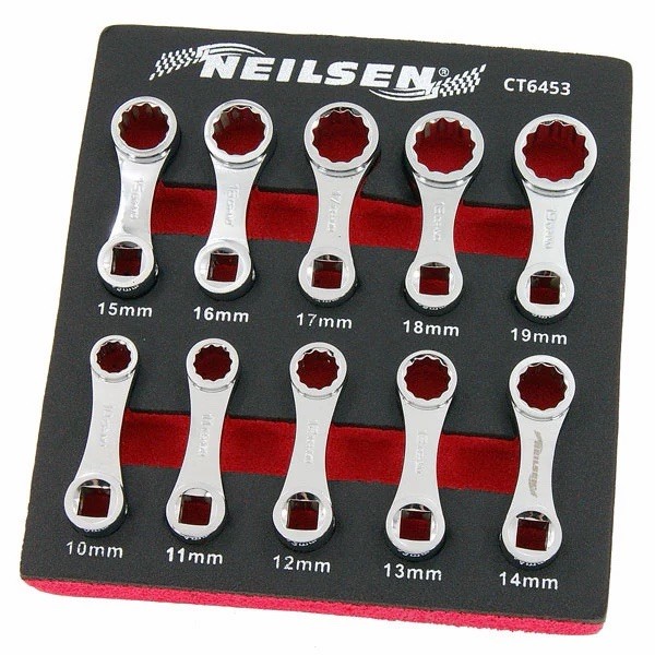 10pc Torque Wrench Spanner 12 Point Adaptor Set 3/8 Drive Metric 10mm - 19mm