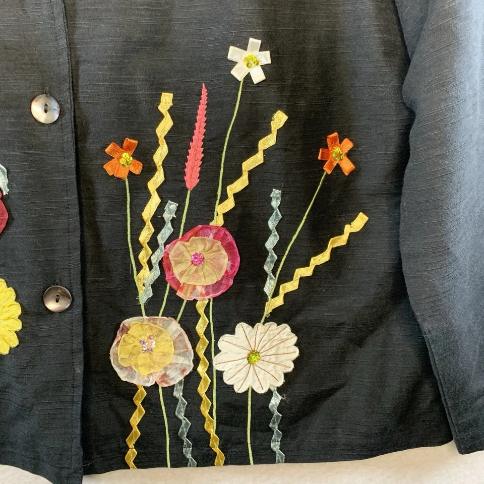 Indigo Soul 女式 Statement Blazer 尺寸 1X 刺绣花卉 Whimiscal Artsy — 第 3/4 张图片