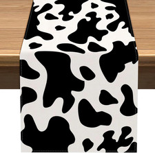 Linen Cow Print Table Runner Farm Cowboy Themed Birthday Party Decoration Dining