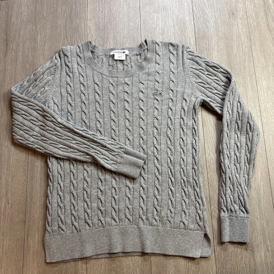 Suéter para Mujer LACOSTE Gris Tejido con Cable Talla 36 Pequeño Pullover Eslabón Pescador Foto 3 de 4